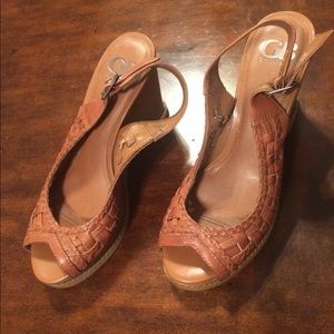 LADIES GIANNI BINI NEW SZ 7.5 TAN LEATHER WEDGES
